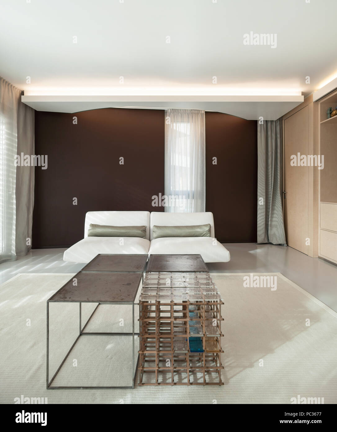 Luxury apartment, comfortable living room with modern furniture Stock