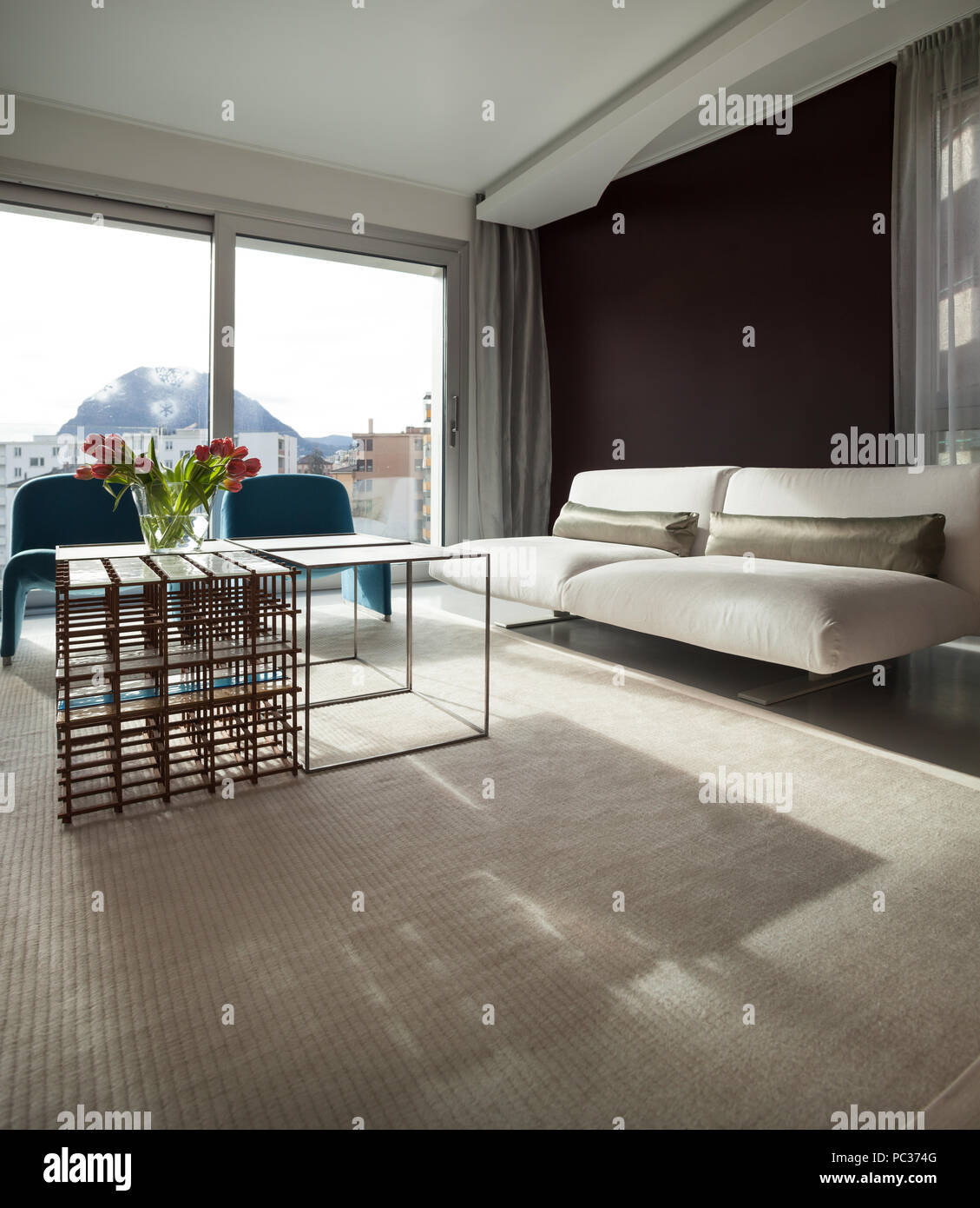 Luxury apartment, comfortable living room with modern furniture Stock