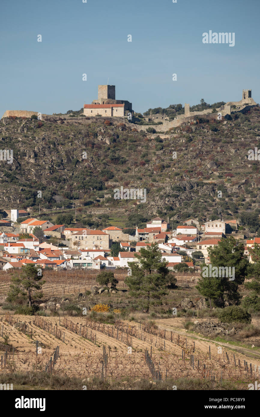 View towards Marialva historical traditional village and castle. Stock Photo