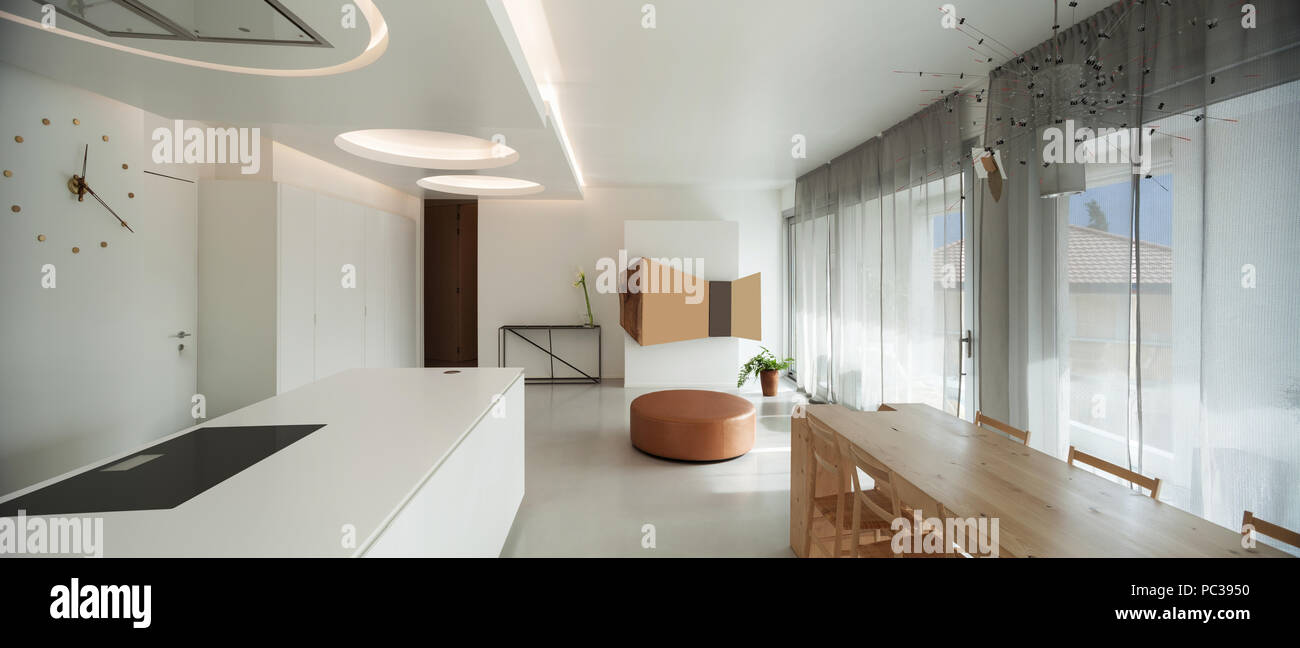 Luxury apartment, comfortable kitchen with dining room and modern ...