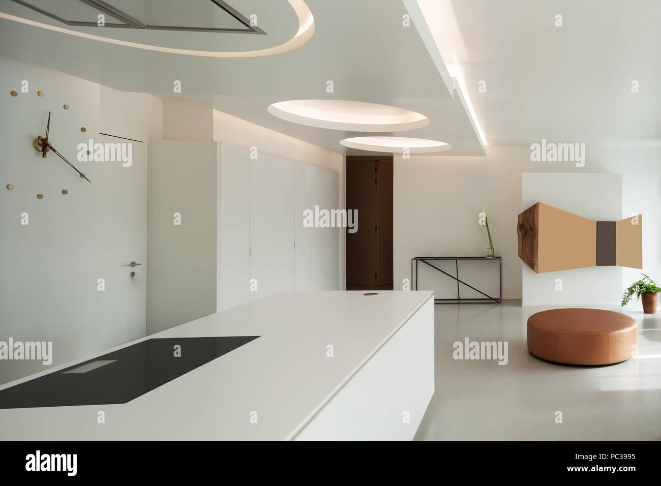 View of Luxury apartment, white kitchen in modern style Stock Photo - Alamy