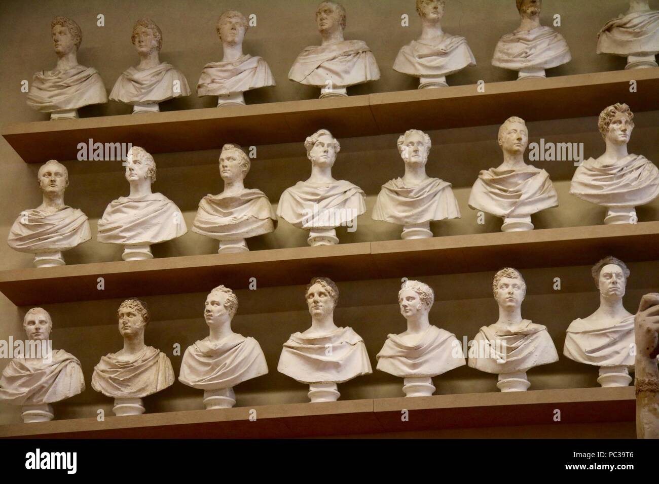 Shelves of artwork, Italian busts showing head and shoulders Stock