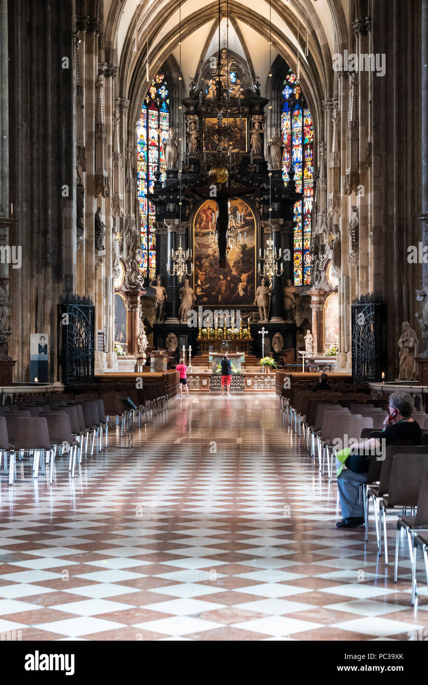 The nave of the Stephansdom which is the mother church of the Roman Catholic Archdiocese of Vienna and the seat of the Archbishop of Vienna, Stock Photo