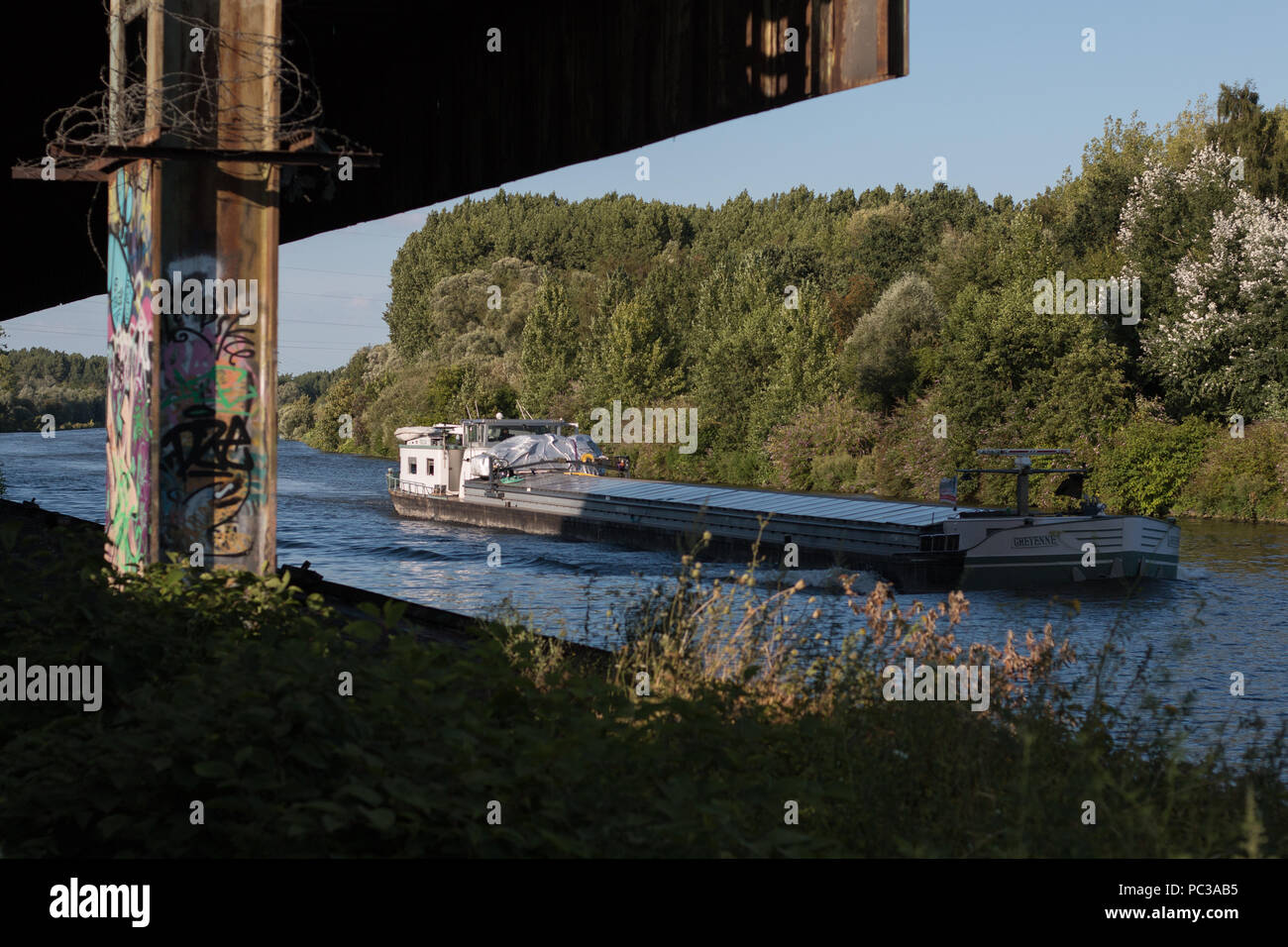 Boat on an Industrial Landscape Stock Photo