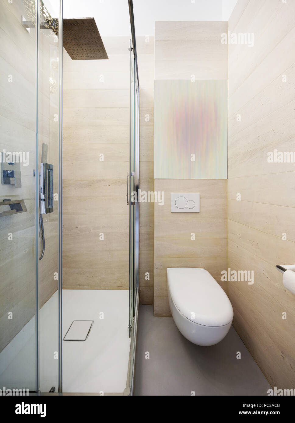 View of Luxury apartment, modern bathroom with marble tiles on the walls Stock ...
