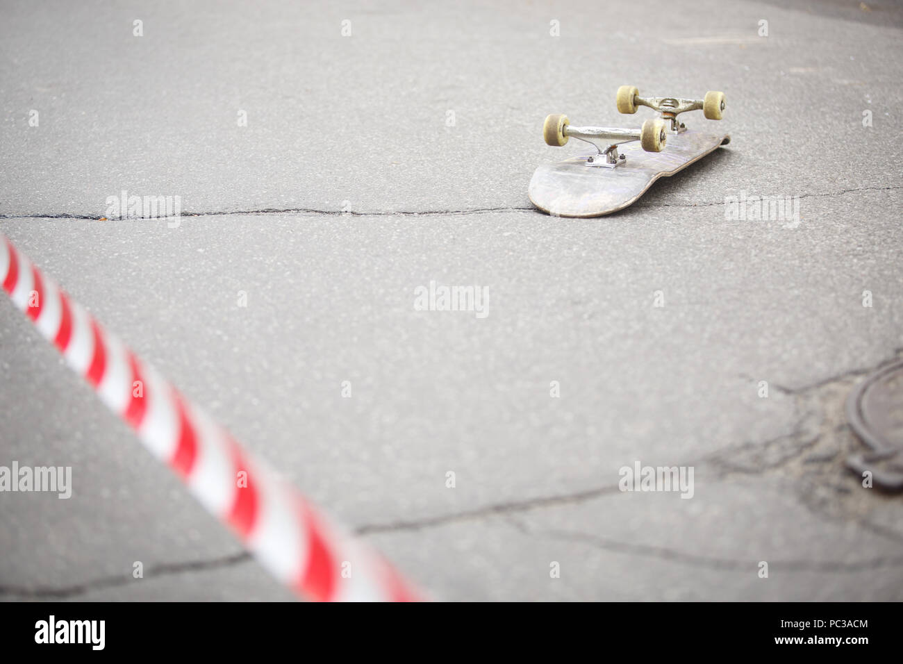 Old used skate bord deck for extreme stunt skating. Perform cool grind