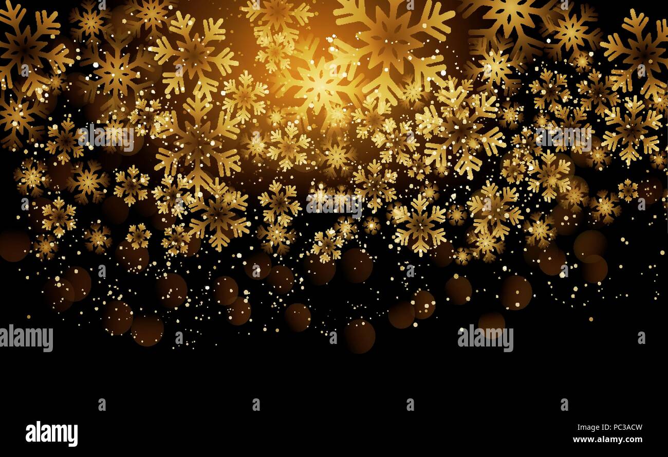 Elegant Christmas Background with Shining Gold Snowflakes. Stock Vector