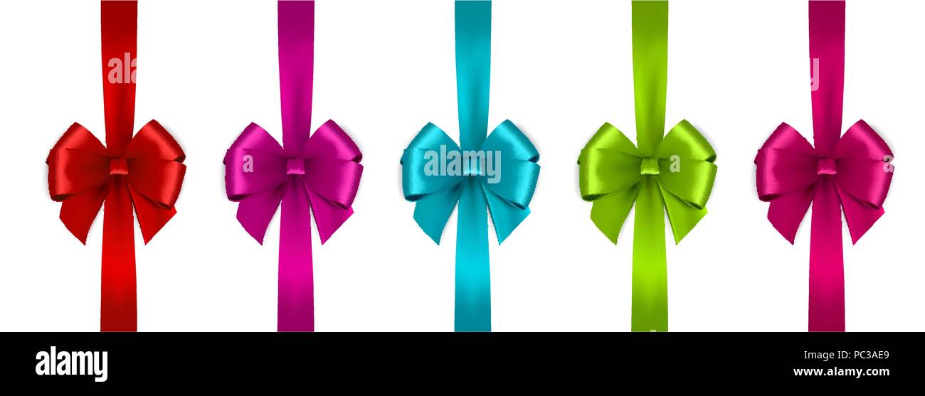 Shiny satin ribbon on white background. Vector bow and ribbon Stock
