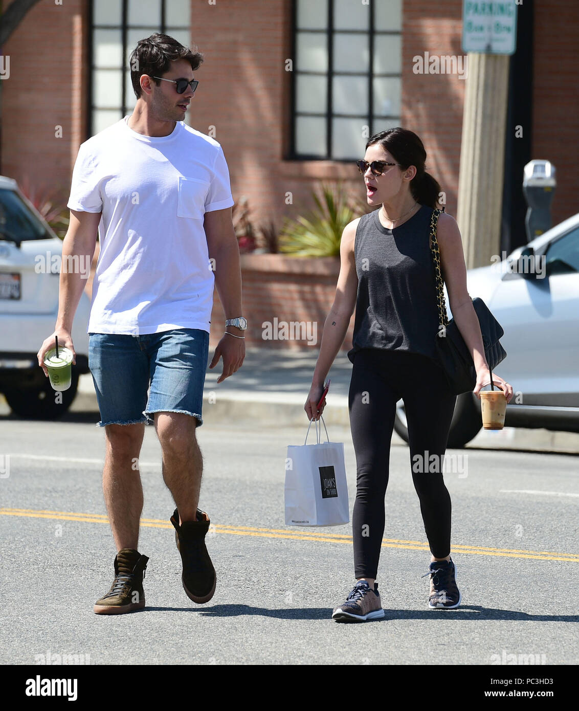 Lucy Hale has lunch and coffee drinks at Joan's On Third with a male