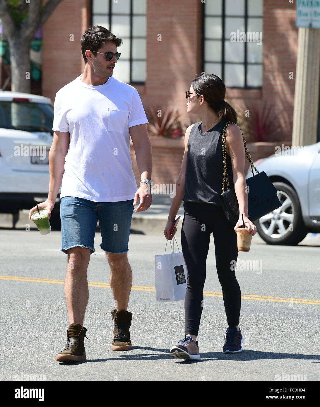 Lucy Hale has lunch and coffee drinks at Joan's On Third with a male