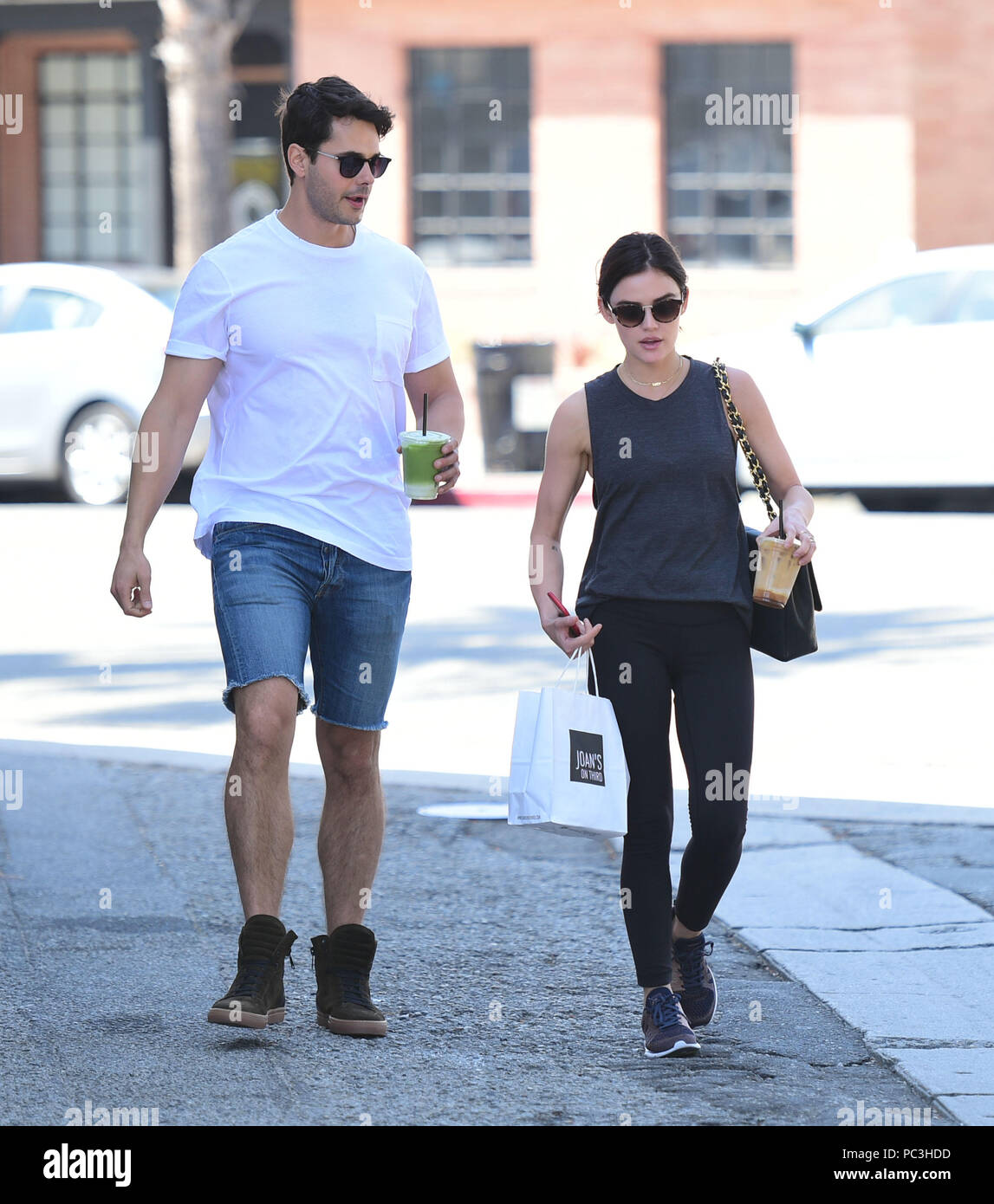 Lucy Hale has lunch and coffee drinks at Joan's On Third with a male