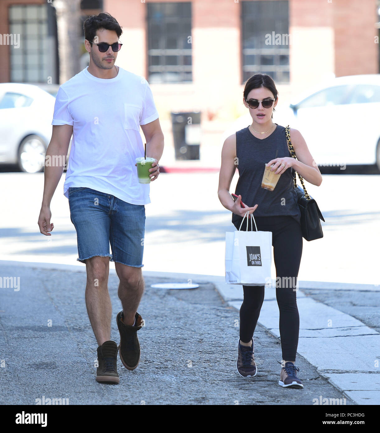 Lucy Hale has lunch and coffee drinks at Joan's On Third with a male