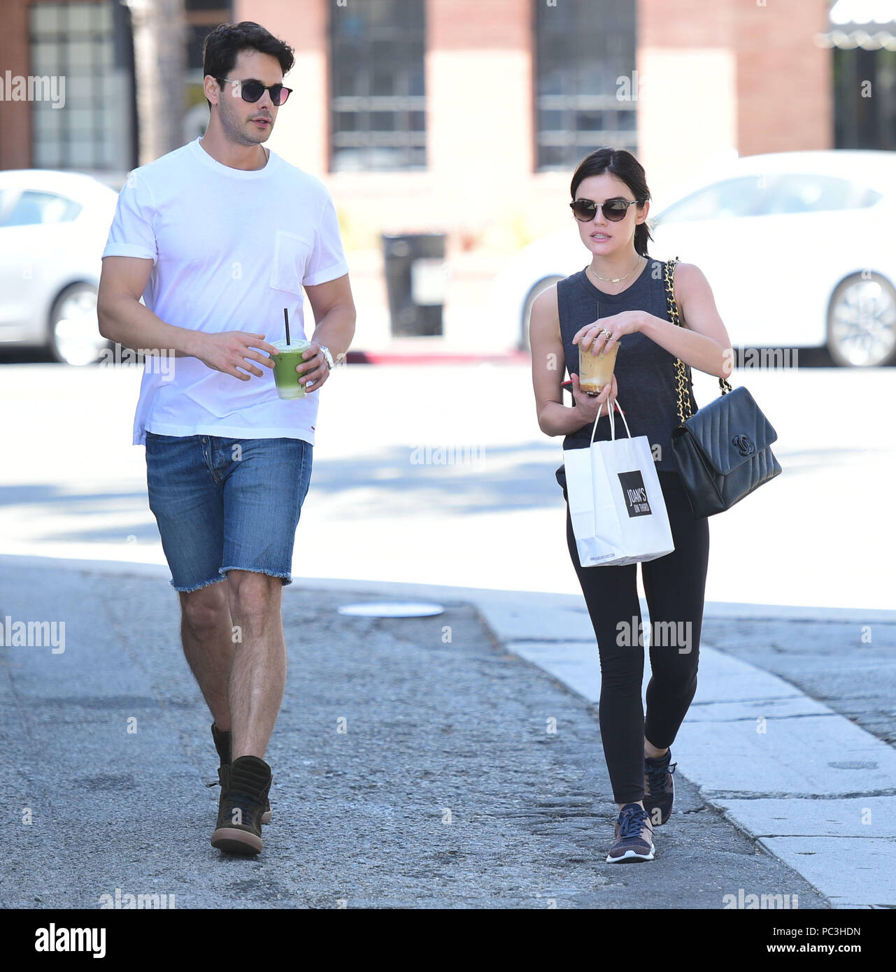 Lucy Hale has lunch and coffee drinks at Joan's On Third with a male