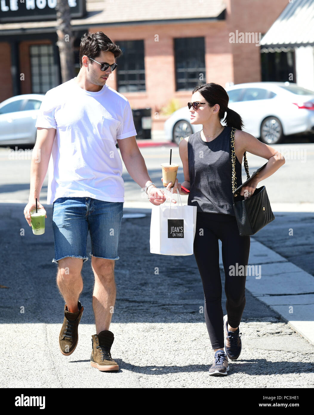 Lucy Hale has lunch and coffee drinks at Joan's On Third with a male