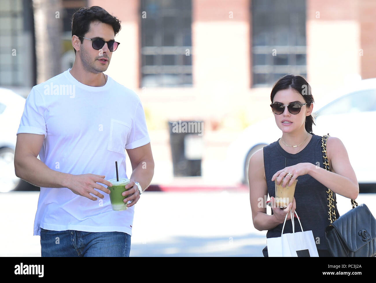 Lucy Hale has lunch and coffee drinks at Joan's On Third with a male