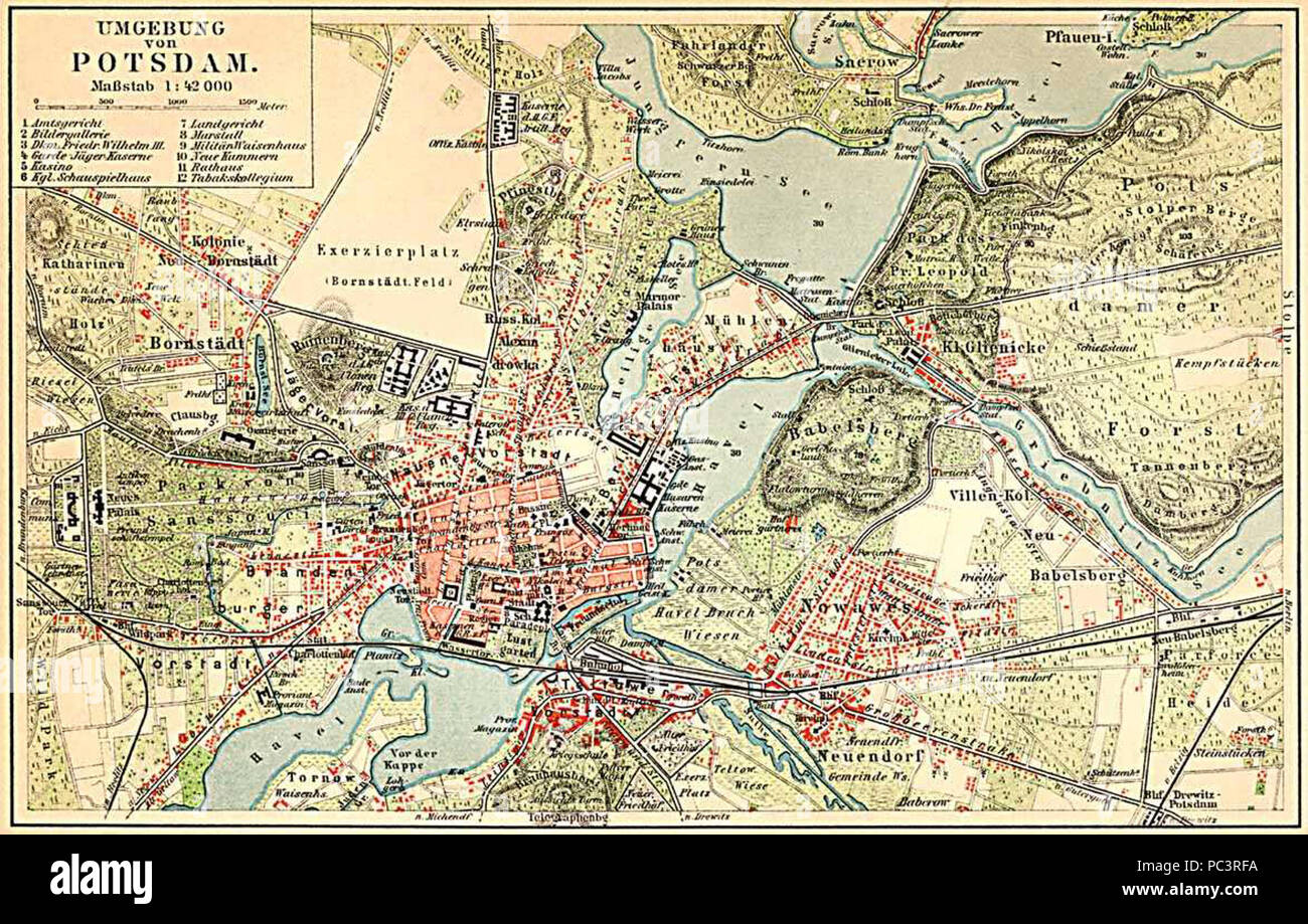 Potsdam und Umgebung um 1920 historische alte Landkarte Stadtplan map 