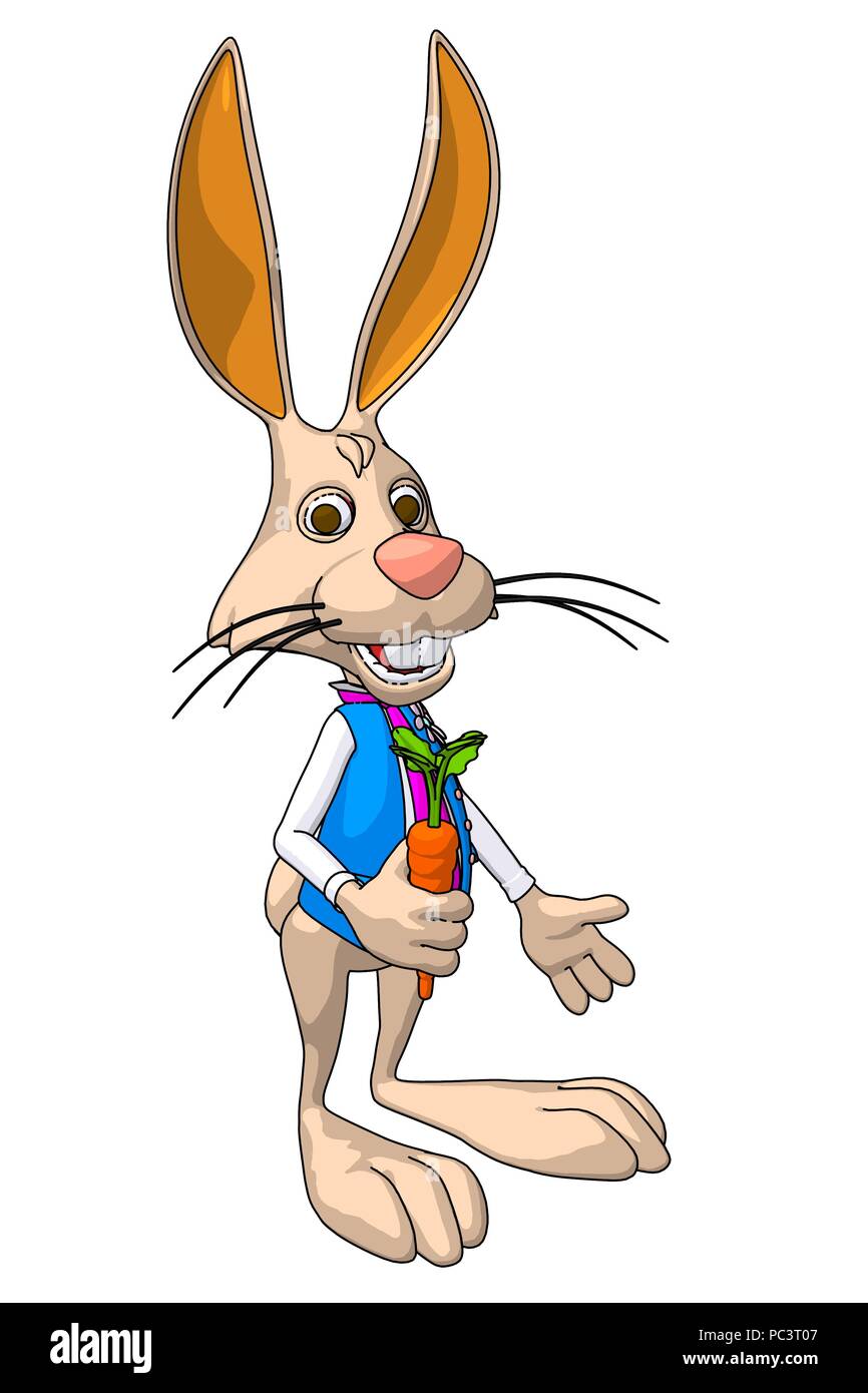 Cartoon illustration rabbit with carrot isolated on white background ...