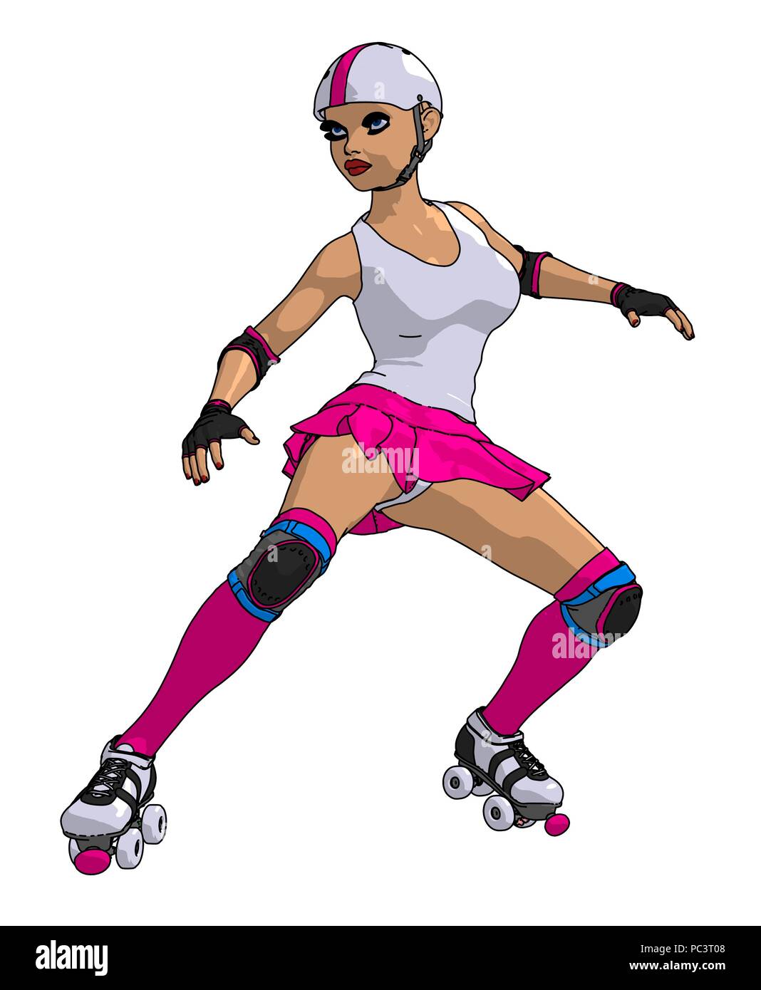 Cartoon Illustration of a girl on roller skates isolated on white  background Stock Photo - Alamy