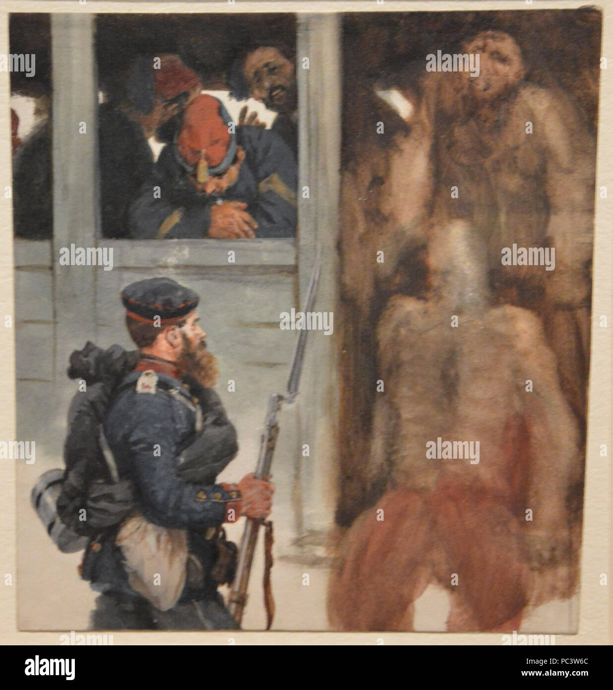 Adolph Menzel - Die Ankunft kriegsgefangener franzosischer Soldaten in Berlin (1870-71). Stock Photo