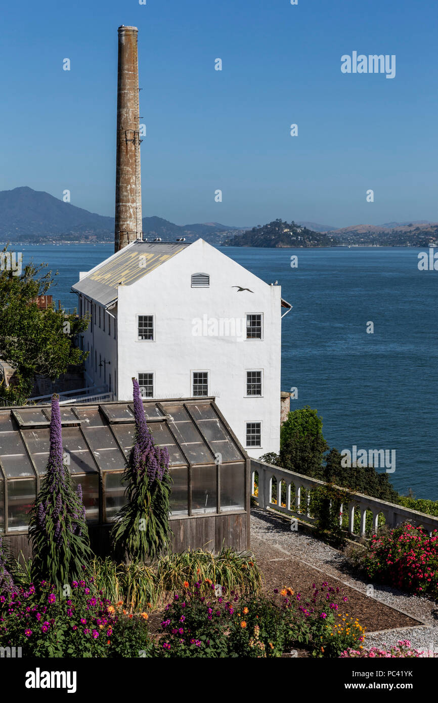Officers club and power plant, Alcatraz Island, San Francisco, California, United States of America, Saturday, June 02, 2018. Stock Photo