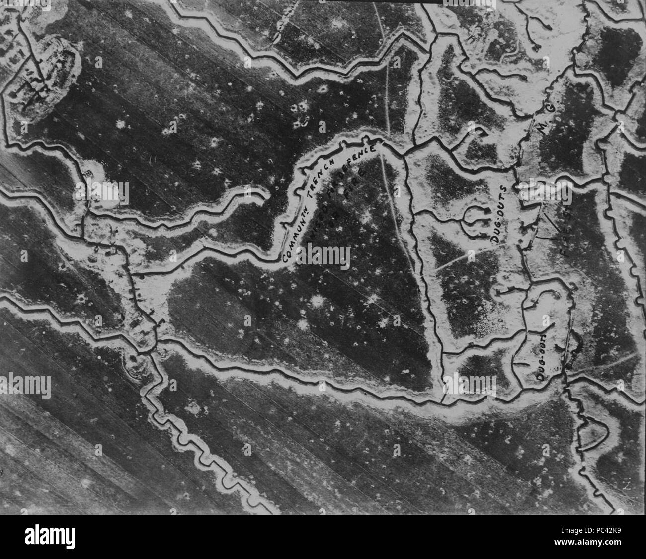 Aerial photograph of WW1 trenches 01. Stock Photo