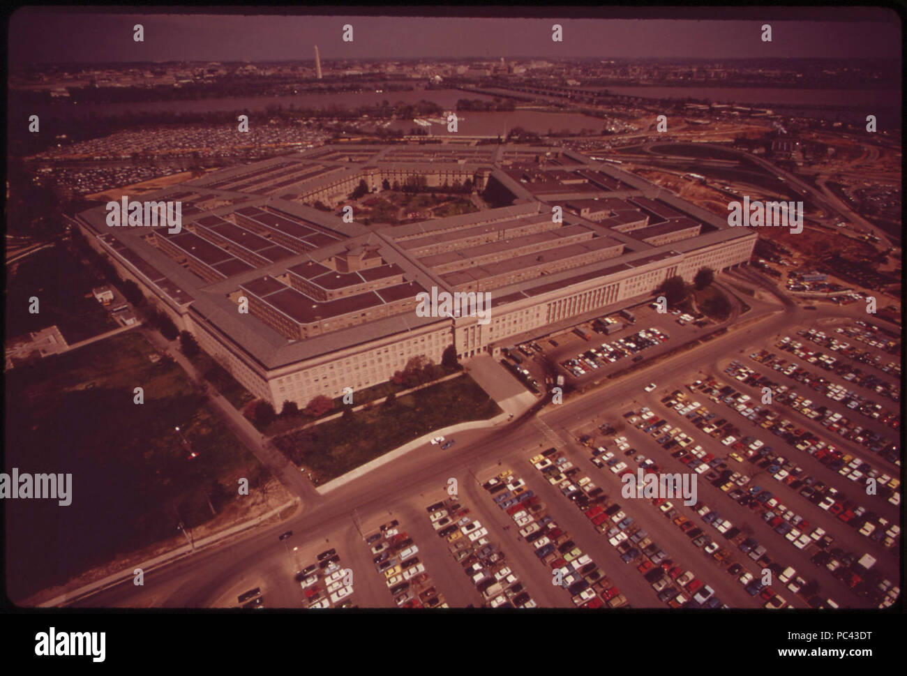 Aerial-view-of-the-pentagon-and-one-of-its-parking-fields-april-1973 7461387396 o. Stock Photo