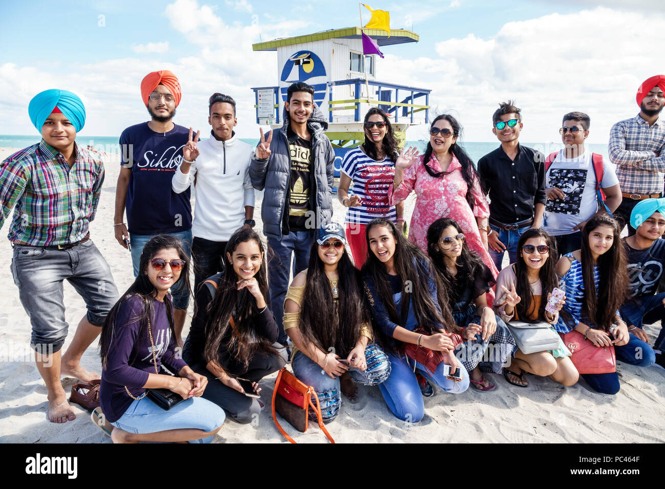 Florida Miami Beach Indians Asian Asians Ethnic Ethnics Immigrant Immigrants Minority Minorities Punjabis Sikh Sikhs Educational Student Trip Stock Photo Alamy