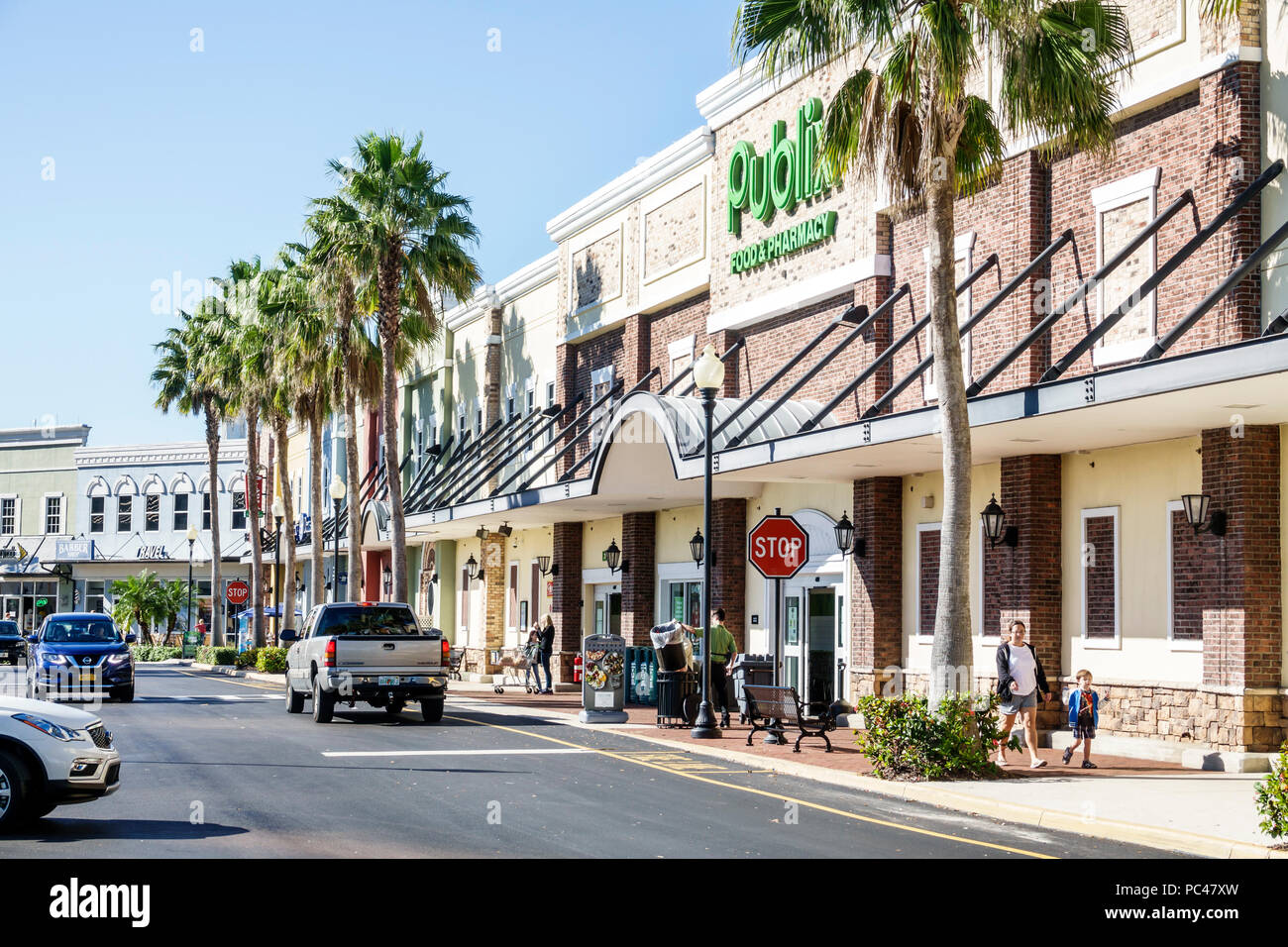 Port St. Saint Lucie Florida,Tradition,shopping center centre strip,Publix,supermarket,grocery store,exterior,parking lot,car cars,truck pedestrian,Sa Stock Photo