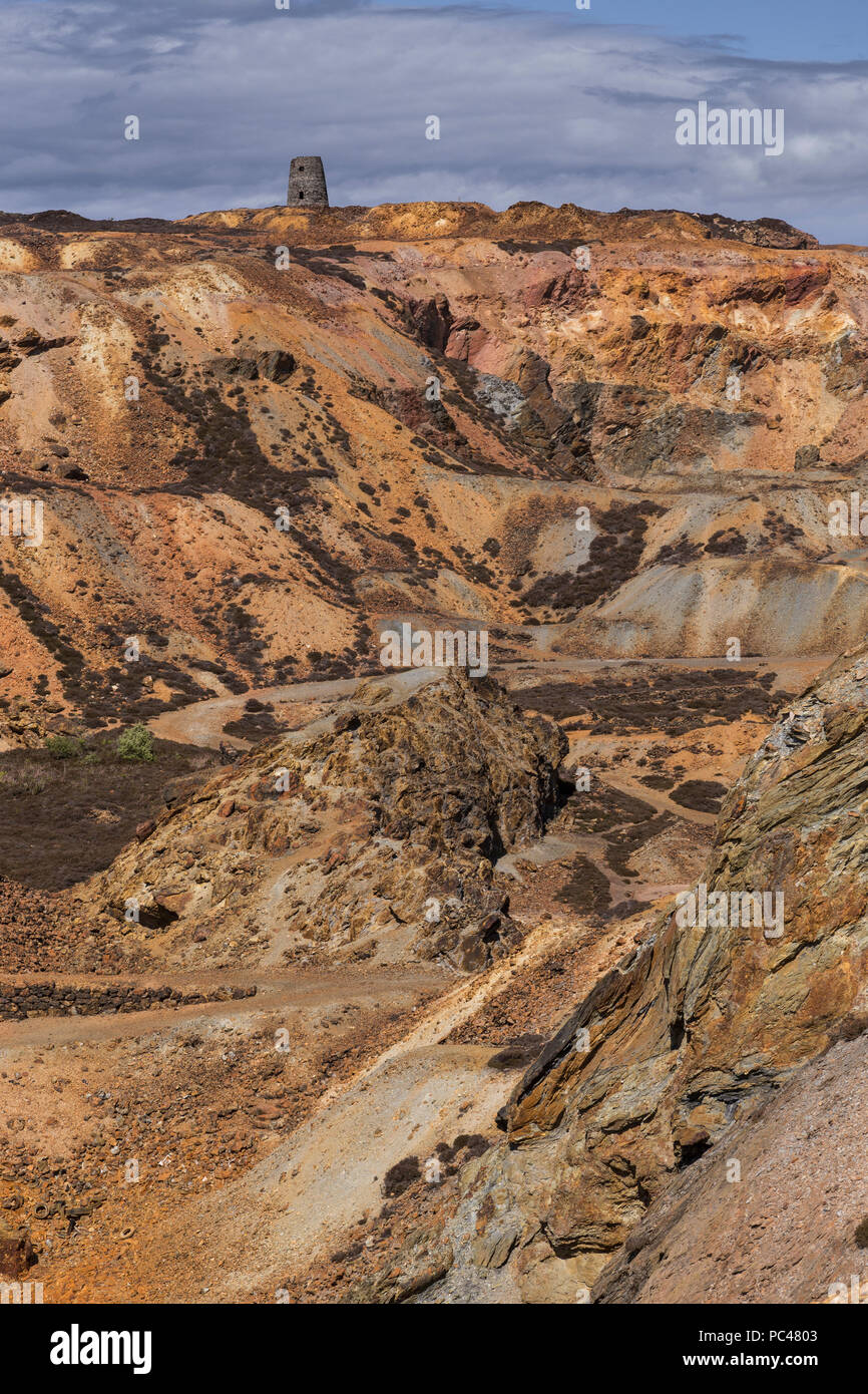 Abandoned open cast mine, Parys Mountain, Anglesey, North Wales Stock Photo