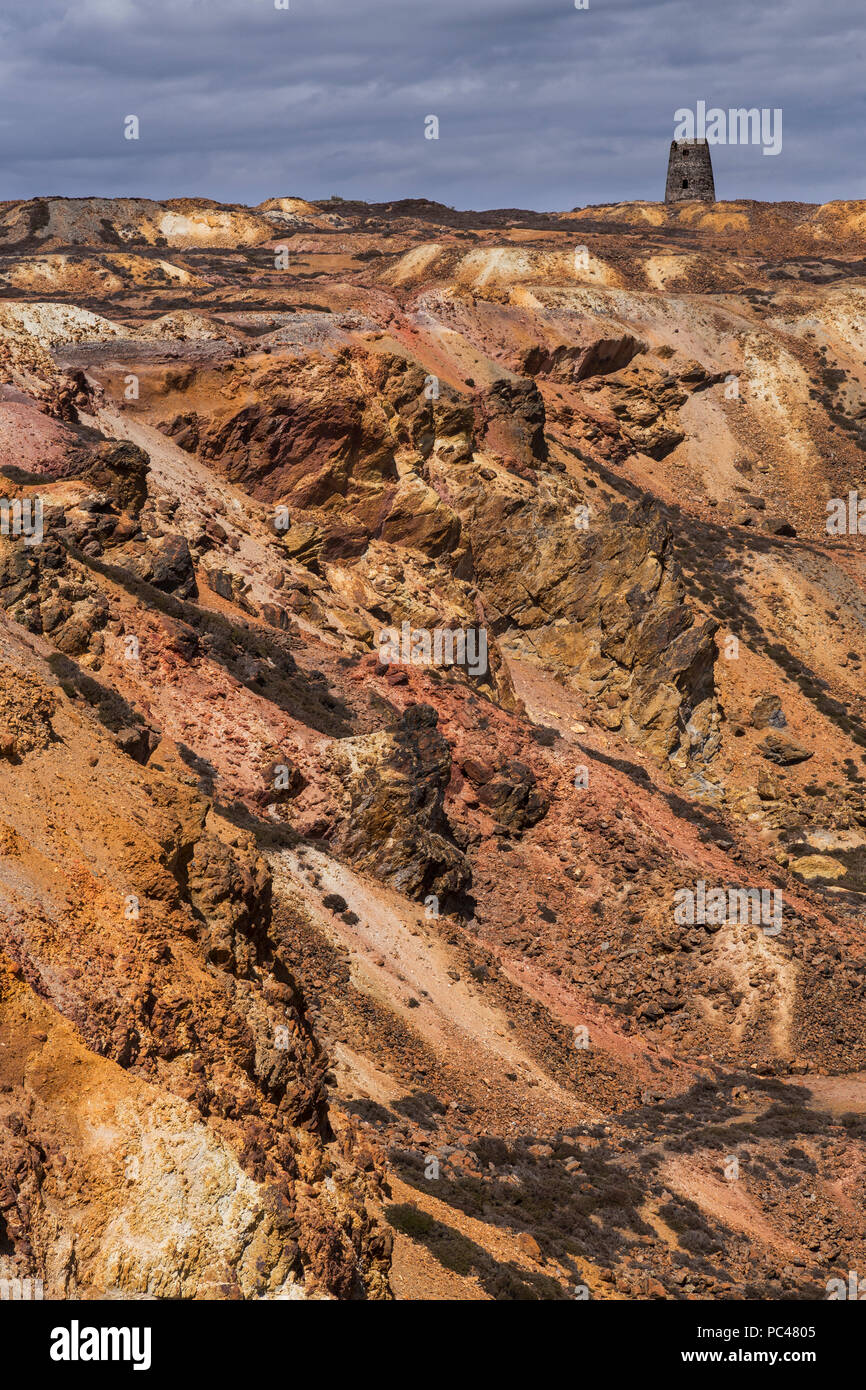 Abandoned open cast mine, Parys Mountain, Anglesey, North Wales Stock Photo