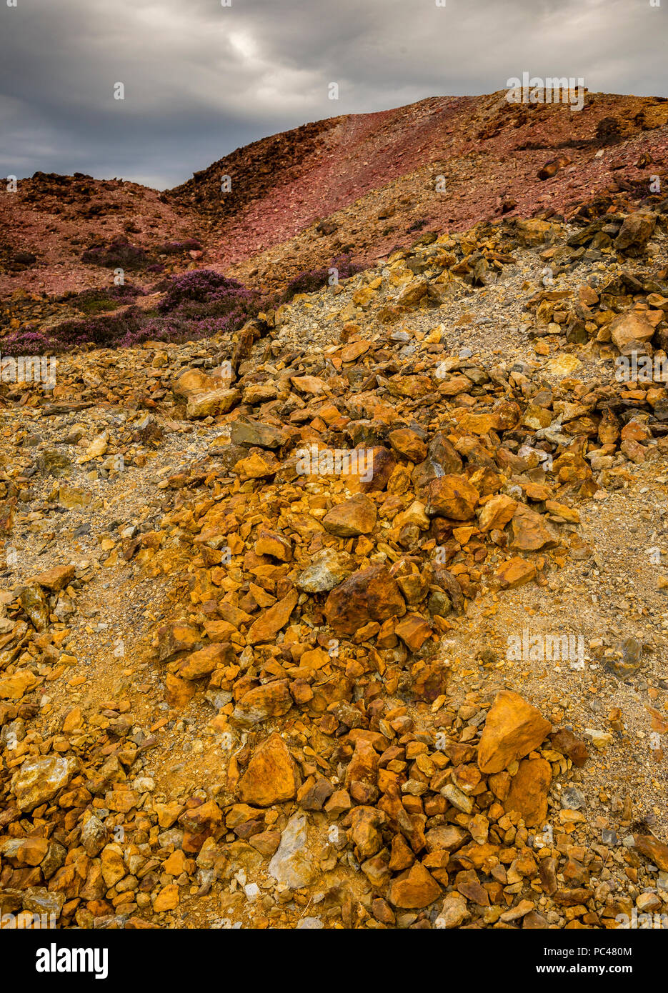 Abandoned open cast mine, Parys Mountain, Anglesey, North Wales Stock Photo