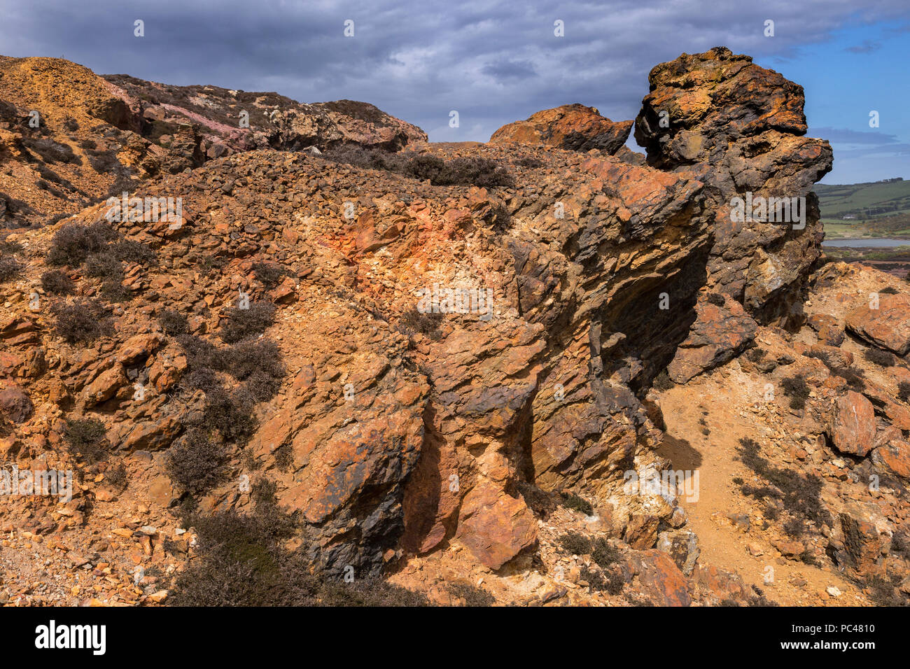 Abandoned open cast mine, Parys Mountain, Anglesey, North Wales Stock Photo