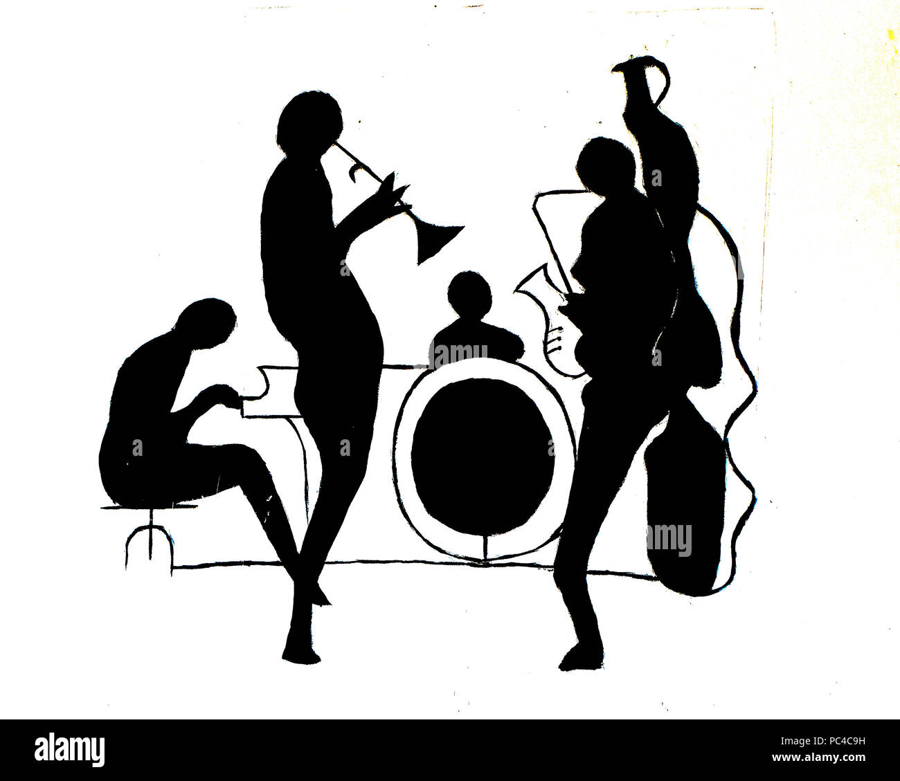 Mural depicting a jazz ensemble outside the 141 North Restaurant and Lounge in downtown Wilmington, North Carolina, United States. Stock Photo