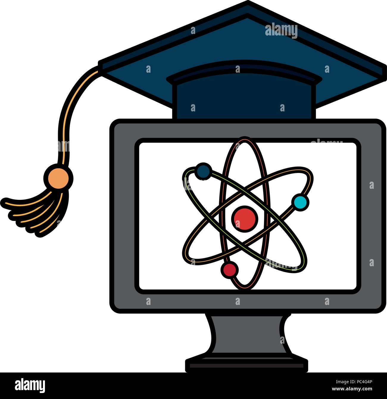 computer with atom and graduation hat Stock Vector Image & Art - Alamy