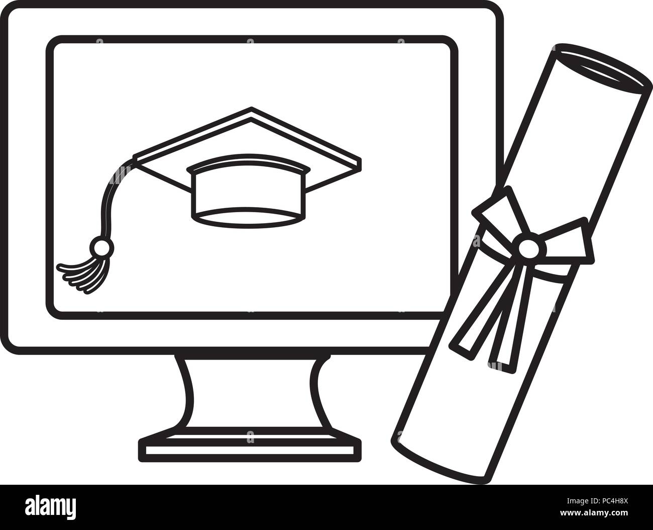 computer with hat and diploma graduation Stock Vector Image & Art - Alamy