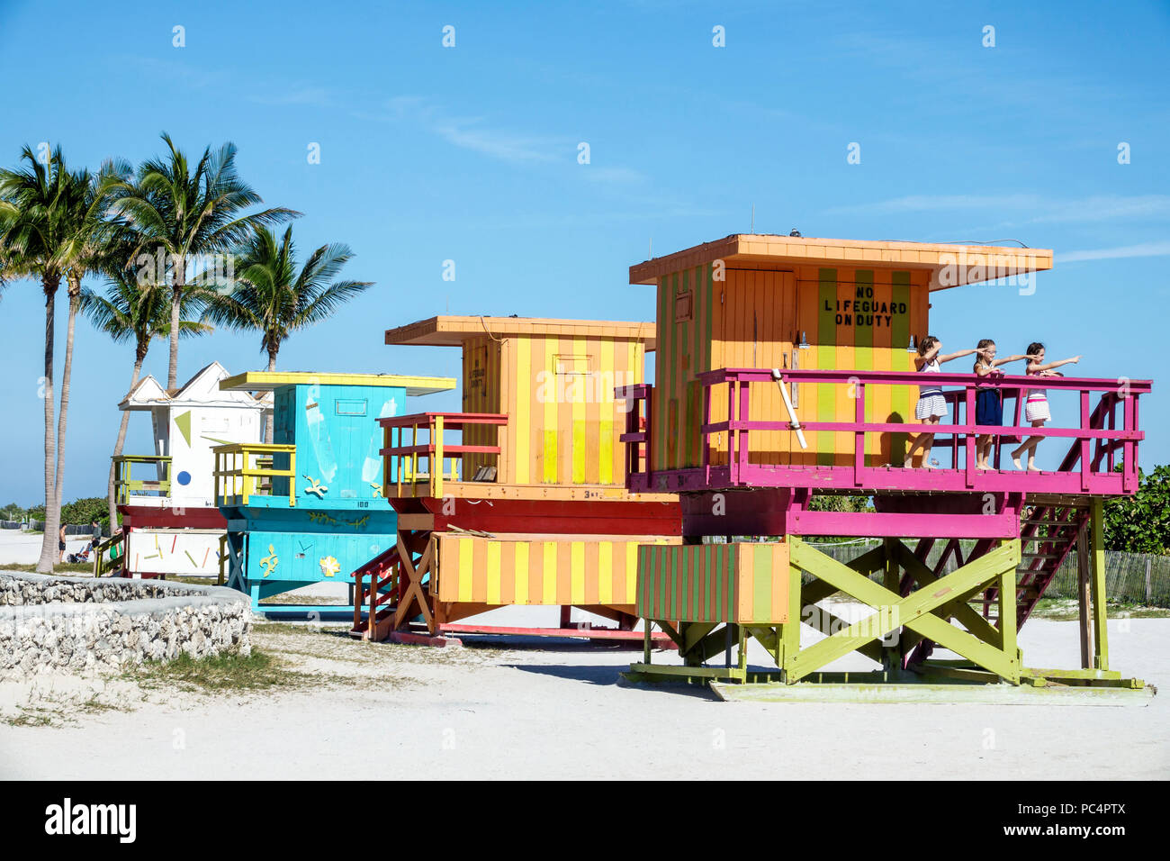 Miami Beach Florida,Lummus Park,lifeguard station tower,decommissioned,vintage,colorful,FL171231005 Stock Photo