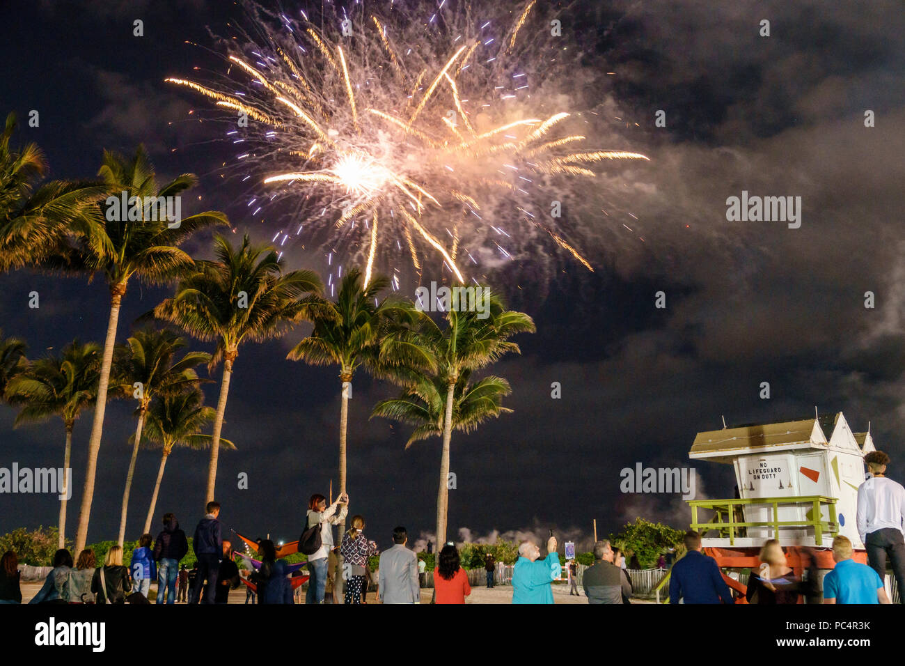 Miami Beach Florida,New Year’s Eve,celebration fireworks,watching