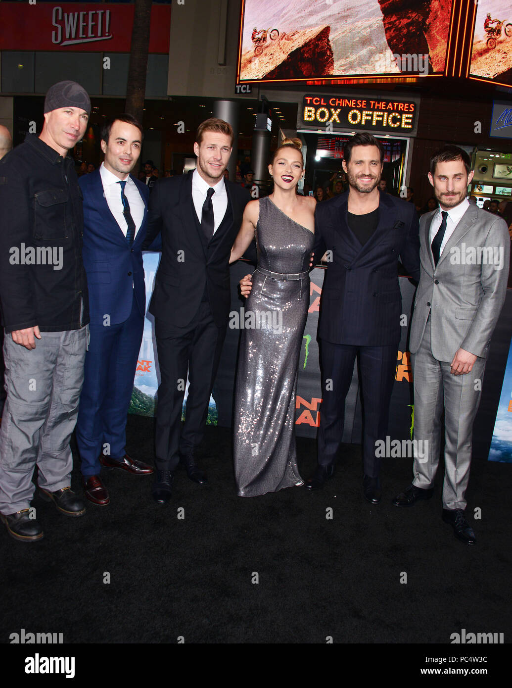 Ericson Core, Nikolai Kinski, Luke Bracey, Teresa Palmer, Edgar Ramirez and Clemens Schick  at the Point Break Premiere at the TCL Chinese Theatre in Los Angeles. December 15, 2015.Ericson Core, Nikolai Kinski, Luke Bracey, Teresa Palmer, Edgar Ramirez and Clemens Schick   Event in Hollywood Life - California, Red Carpet Event, USA, Film Industry, Celebrities, Photography, Bestof, Arts Culture and Entertainment, Topix Celebrities fashion, Best of, Hollywood Life, Event in Hollywood Life - California, Red Carpet and backstage, movie celebrities, TV celebrities, Music celebrities, Arts Culture a Stock Photo