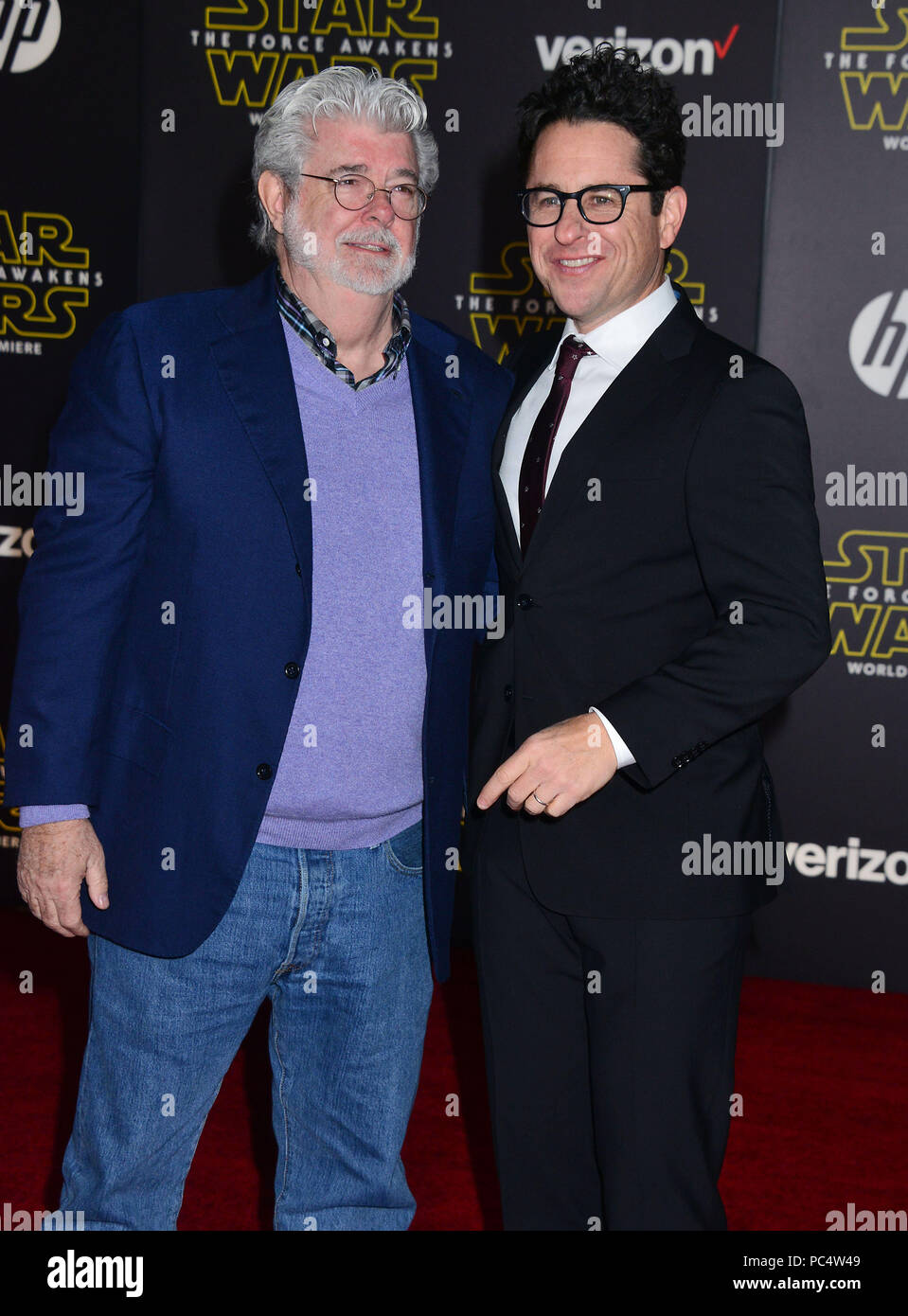 George Lucas,    J.J. Abrams-  director 139 at the Star Wars The Force Awakens Premiere at the Dolby Theatre, TCL Chinese Theatre and El Capitan Theatre on December 14, 2015 in Hollywood, George Lucas,    J.J. Abrams-  director 139  Event in Hollywood Life - California, Red Carpet Event, USA, Film Industry, Celebrities, Photography, Bestof, Arts Culture and Entertainment, Topix Celebrities fashion, Best of, Hollywood Life, Event in Hollywood Life - California, Red Carpet and backstage, movie celebrities, TV celebrities, Music celebrities, Arts Culture and Entertainment, vertical, one person, P Stock Photo