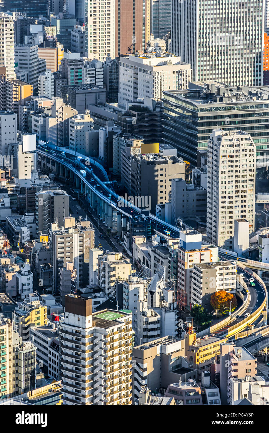 Asia Business concept for real estate and corporate construction - panoramic modern city skyline bird eye aerial view of Odaiba & Tokyo Metropolitan E Stock Photo
