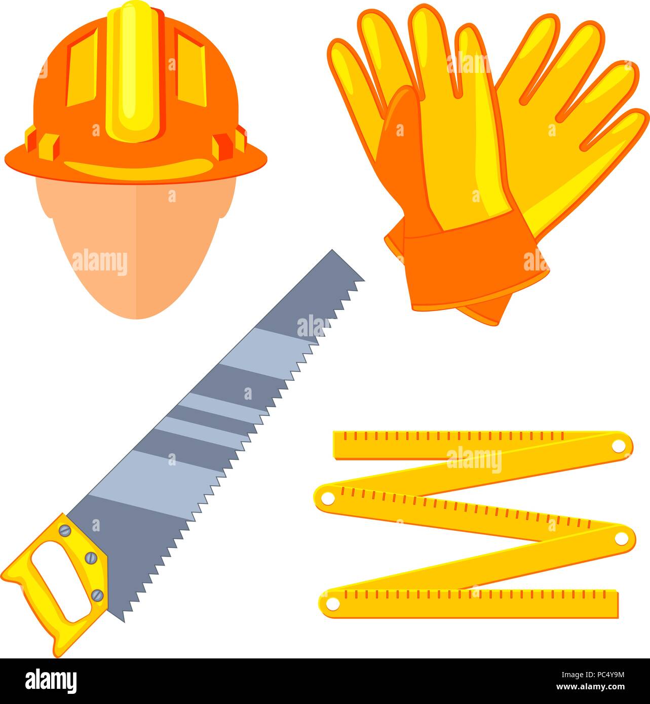 Colorful cartoon 4 carpenter elements set Stock Vector