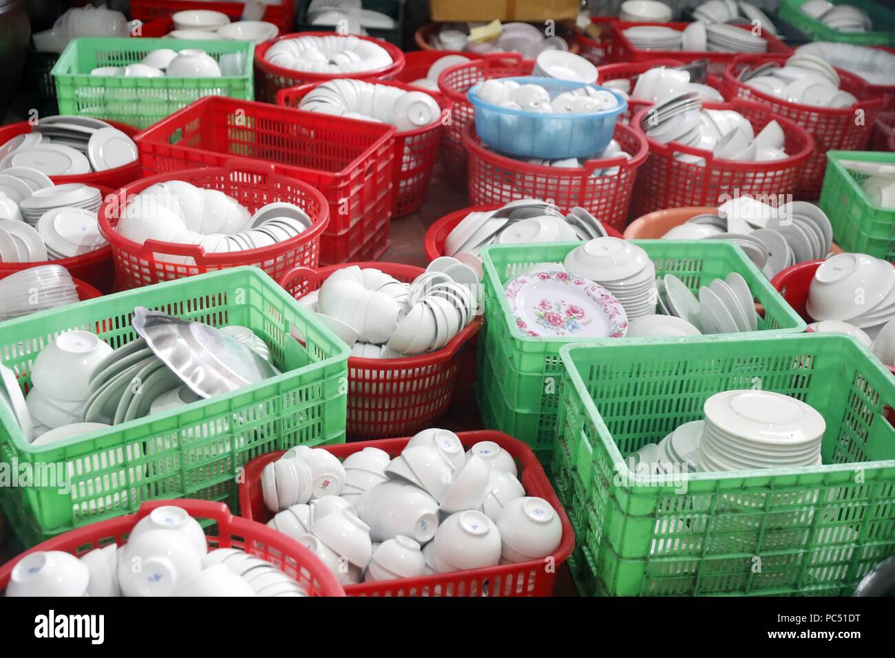 Vietnamese restaurant. Bowls and plates. Bac Son. Vietnam. usage
