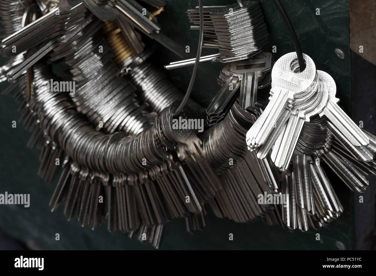 Blank keys on a large keyring. Hanoi. Vietnam. usage worldwide Stock