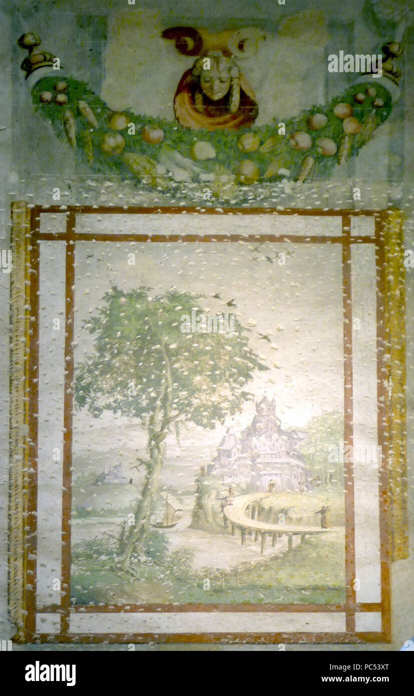 633 Villa Badoer Fratta Polesine affreschi Giallo Fiorentino paesaggio e festone n01 Stock Photo