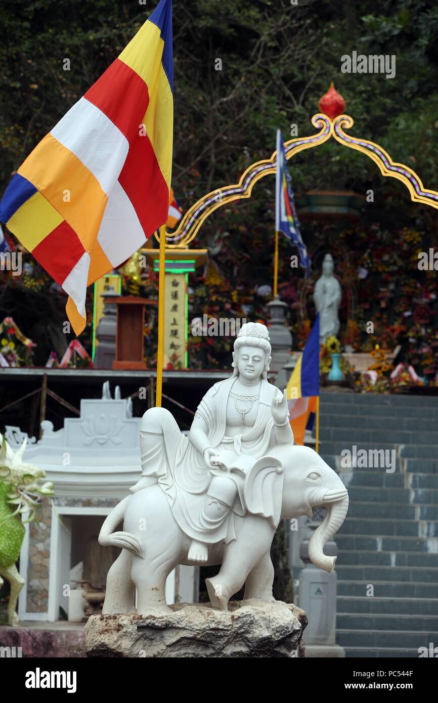 Quan The Am buddhist pagoda. The Buddha on white elephant. Danang