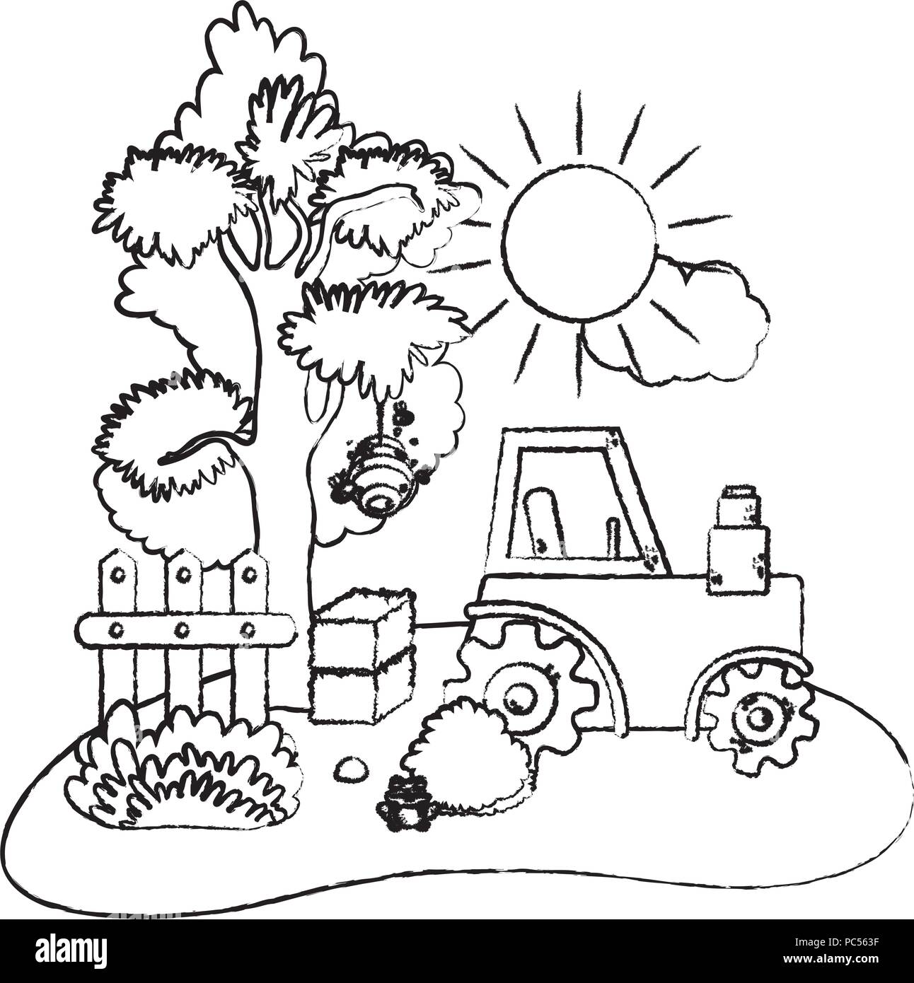 grunge agrimotor tractor with farm straw bale Stock Vector Image & Art ...