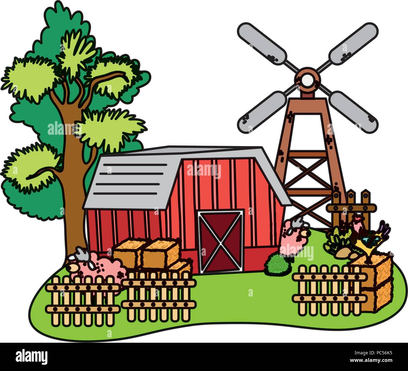 color house farm with wood grillage and sheeps Stock Vector Image & Art ...