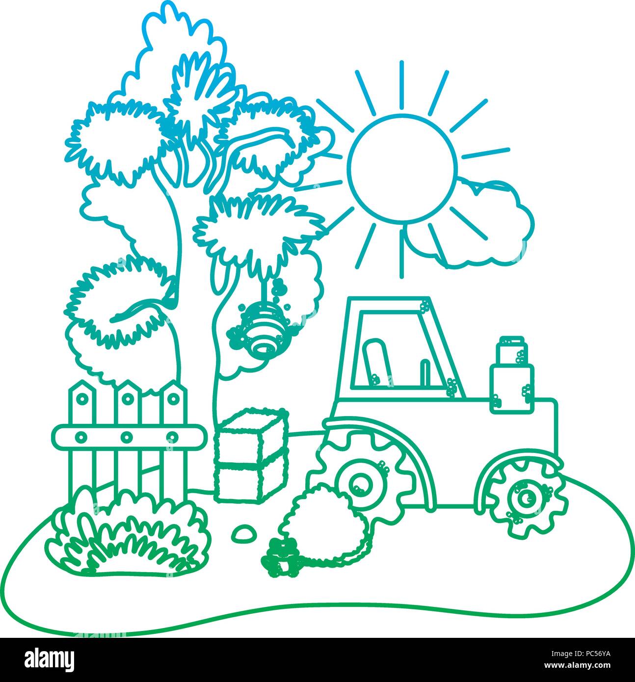 degraded line agrimotor tractor with farm straw bale Stock Vector Image ...