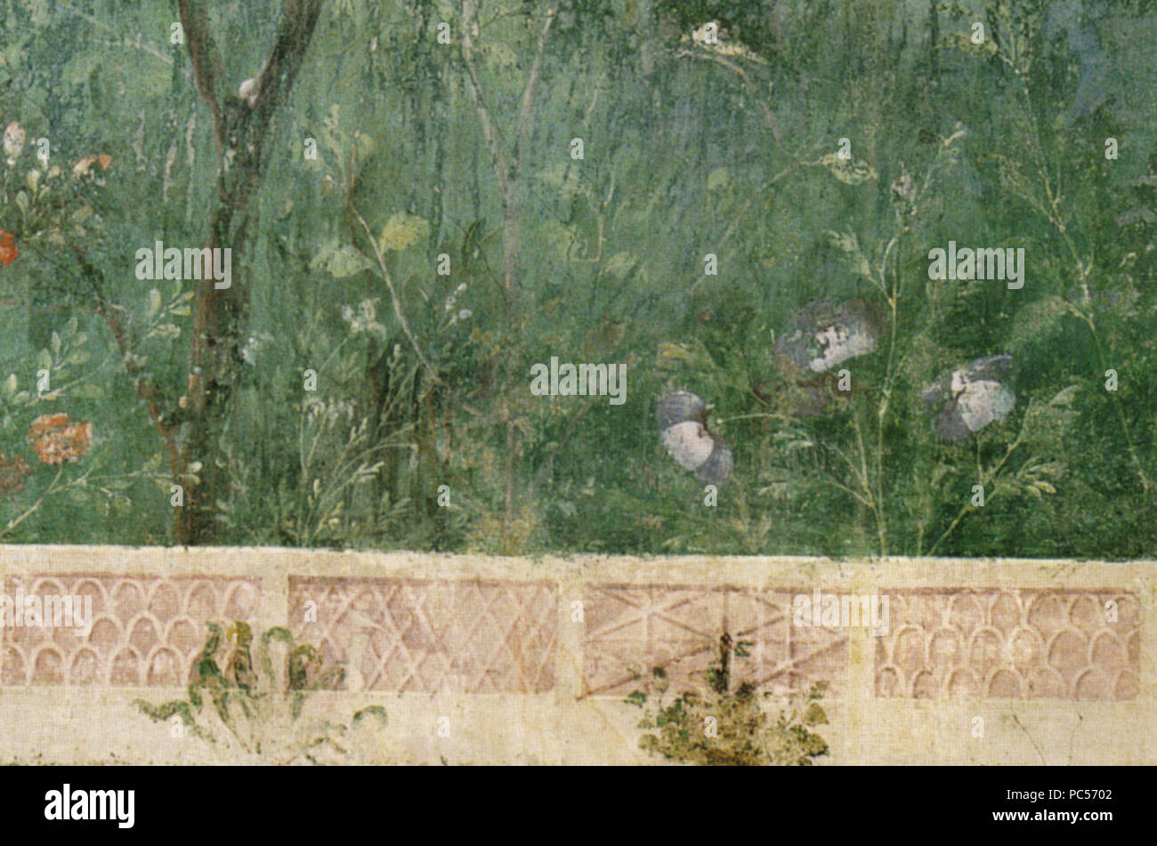 633 Villa di livia, affreschi di giardino, parete corta meridionale, fiori 02 Stock Photo
