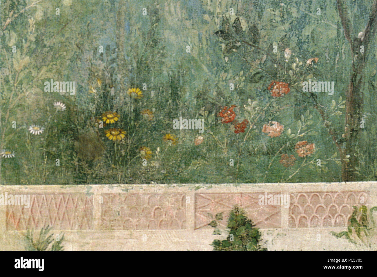 633 Villa di livia, affreschi di giardino, parete corta meridionale, fiori 01 Stock Photo